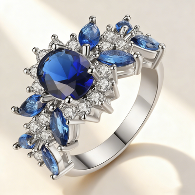 Blue Sapphire Leaf Ring