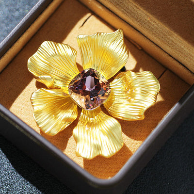 Floral natural crystal brooch
