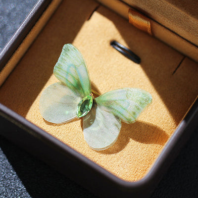 Gossamer butterfly natural crystal brooch