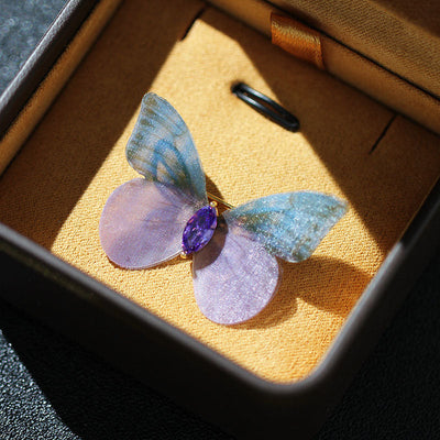 Gossamer butterfly natural crystal brooch