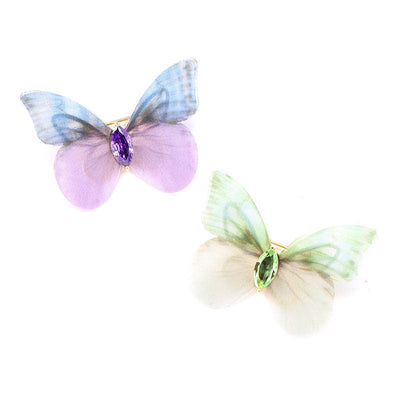 Gossamer butterfly natural crystal brooch