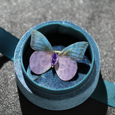 Gossamer butterfly natural crystal brooch