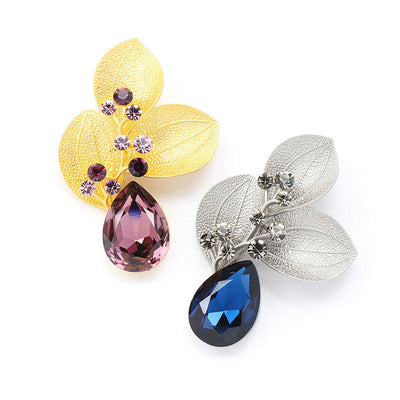 Leaf natural crystal brooch