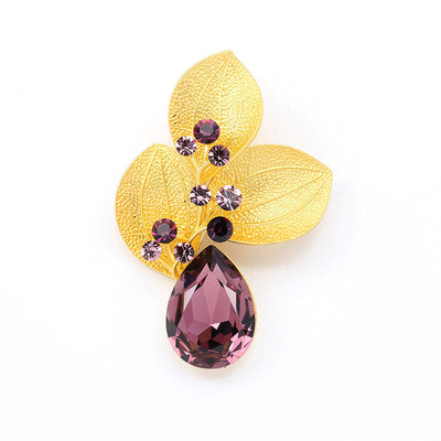 Leaf natural crystal brooch