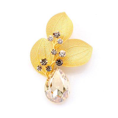 Leaf natural crystal brooch