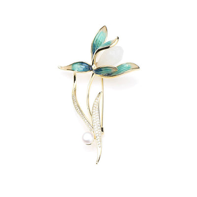 Lotus Natural Emerald Jade Stone Brooch