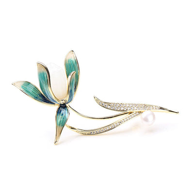 Lotus Natural Emerald Jade Stone Brooch