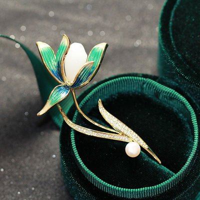 Lotus Natural Emerald Jade Stone Brooch