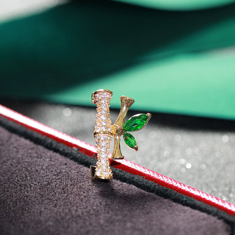 Micropaved zirconia bamboo brooch
