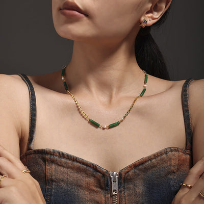 Natural Emerald Jade Stone Bamboo Necklace
