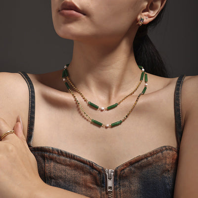 Natural Emerald Jade Stone Bamboo Necklace