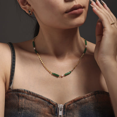 Natural Emerald Jade Stone Bamboo Necklace