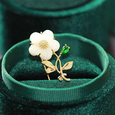 Natural white fritillary carved flower brooch