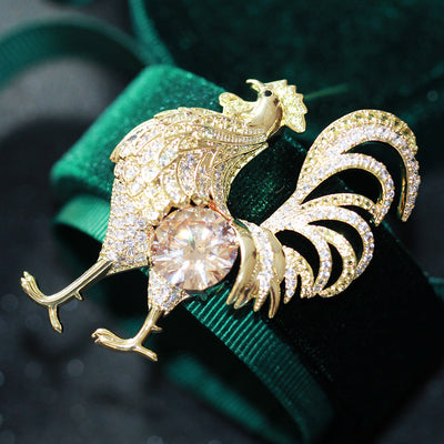Rooster natural crystal brooch