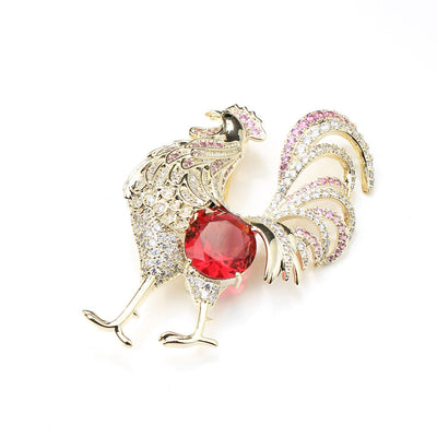 Rooster natural crystal brooch