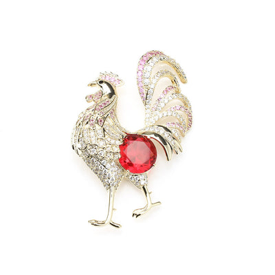 Rooster natural crystal brooch