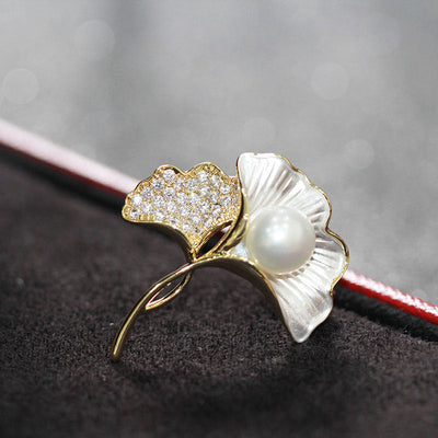 Ginkgo Leaf Natural Freshwater Pearl Brooch