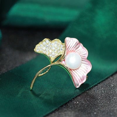 Ginkgo Leaf Natural Freshwater Pearl Brooch