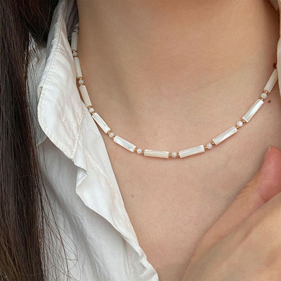 Natural white mother-of-pearl beaded necklace