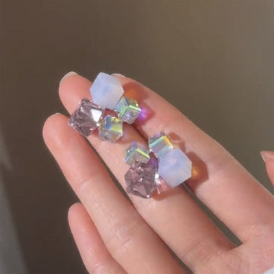 Four Square Natural Crystal Stud Earrings