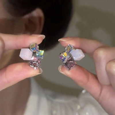 Four Square Natural Crystal Stud Earrings