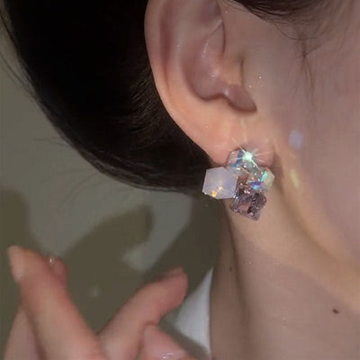 Four Square Natural Crystal Stud Earrings