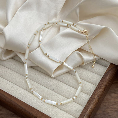 Natural white mother-of-pearl beaded necklace