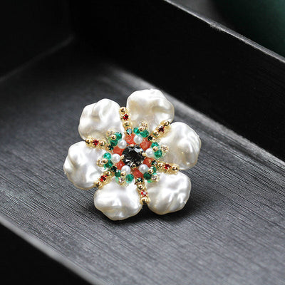 Natural Baroque Pearl Flower Brooch