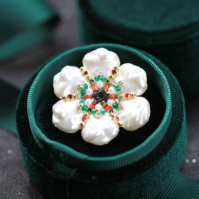 Natural Baroque Pearl Flower Brooch