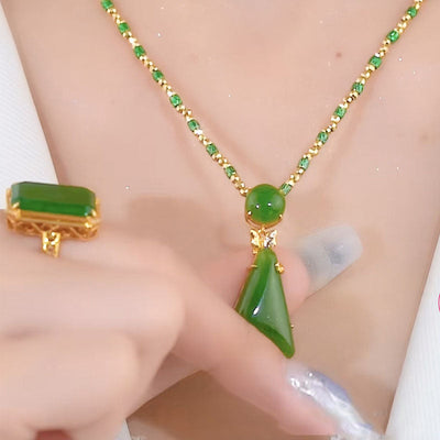 Triangle Natural Emerald Jade Stone Bamboo Necklace