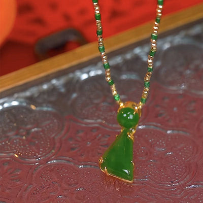 Triangle Natural Emerald Jade Stone Bamboo Necklace