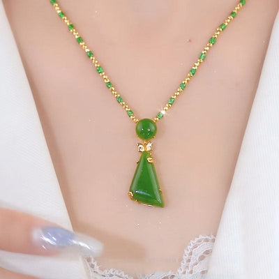 Triangle Natural Emerald Jade Stone Bamboo Necklace