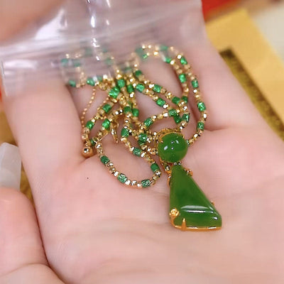 Triangle Natural Emerald Jade Stone Bamboo Necklace