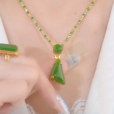 Triangle Natural Emerald Jade Stone Bamboo Necklace
