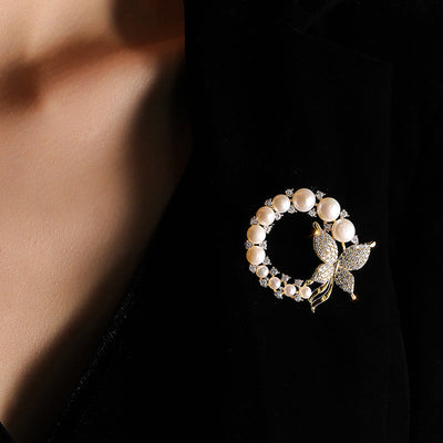 Butterfly Silk Scarf Natural Freshwater Pearl Brooch