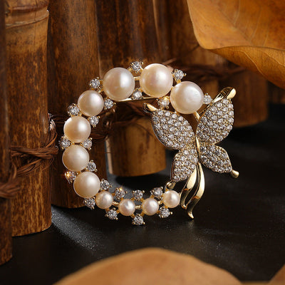 Butterfly Silk Scarf Natural Freshwater Pearl Brooch