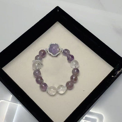 Five-petal Natural Crystal Round Bead Bracelet