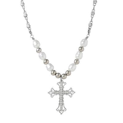 Cross pendant natural freshwater pearl necklace