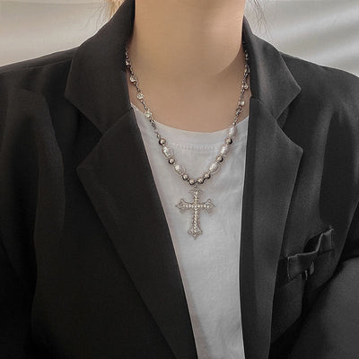 Cross pendant natural freshwater pearl necklace