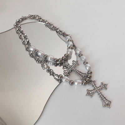 Cross pendant natural freshwater pearl necklace