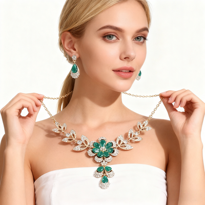 18K Gold Diamond & Agate Necklace & Earring Set