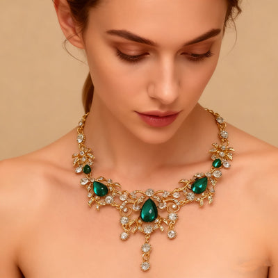 18K Gold Green Crystal Necklace