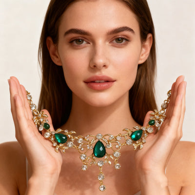 18K Gold Green Crystal Necklace