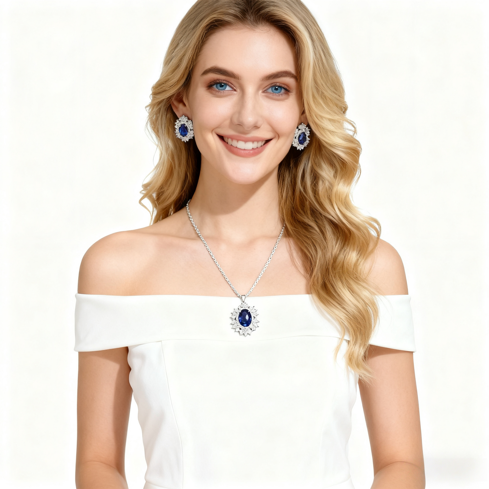 925 Silver Aquamarine Necklace & Earring Set