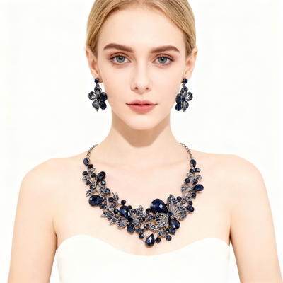 Crystal Flower Cluster Necklace & Earring Set