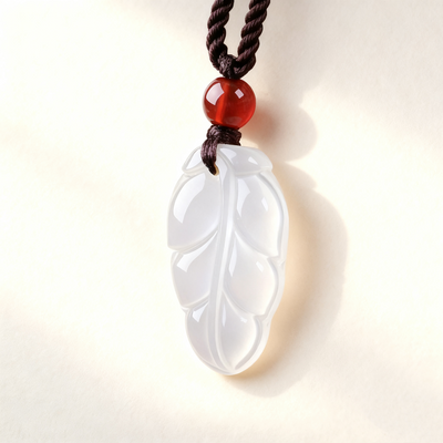 Leaf White Jade Pendant Necklace