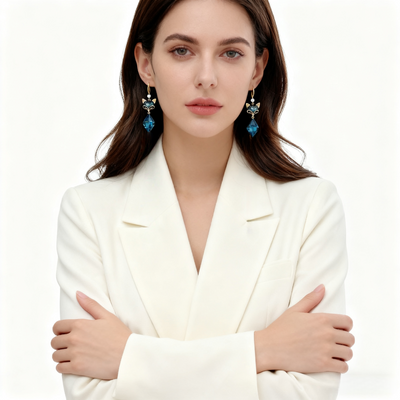 Blue Crystal Fox Earrings
