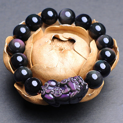 PiYao ? Natural Double Rainbow Eye Obsidian Bracelet