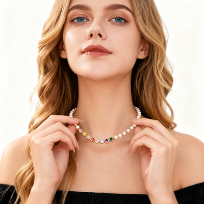 18K Gold Multicolor Agate & Pearl Necklace