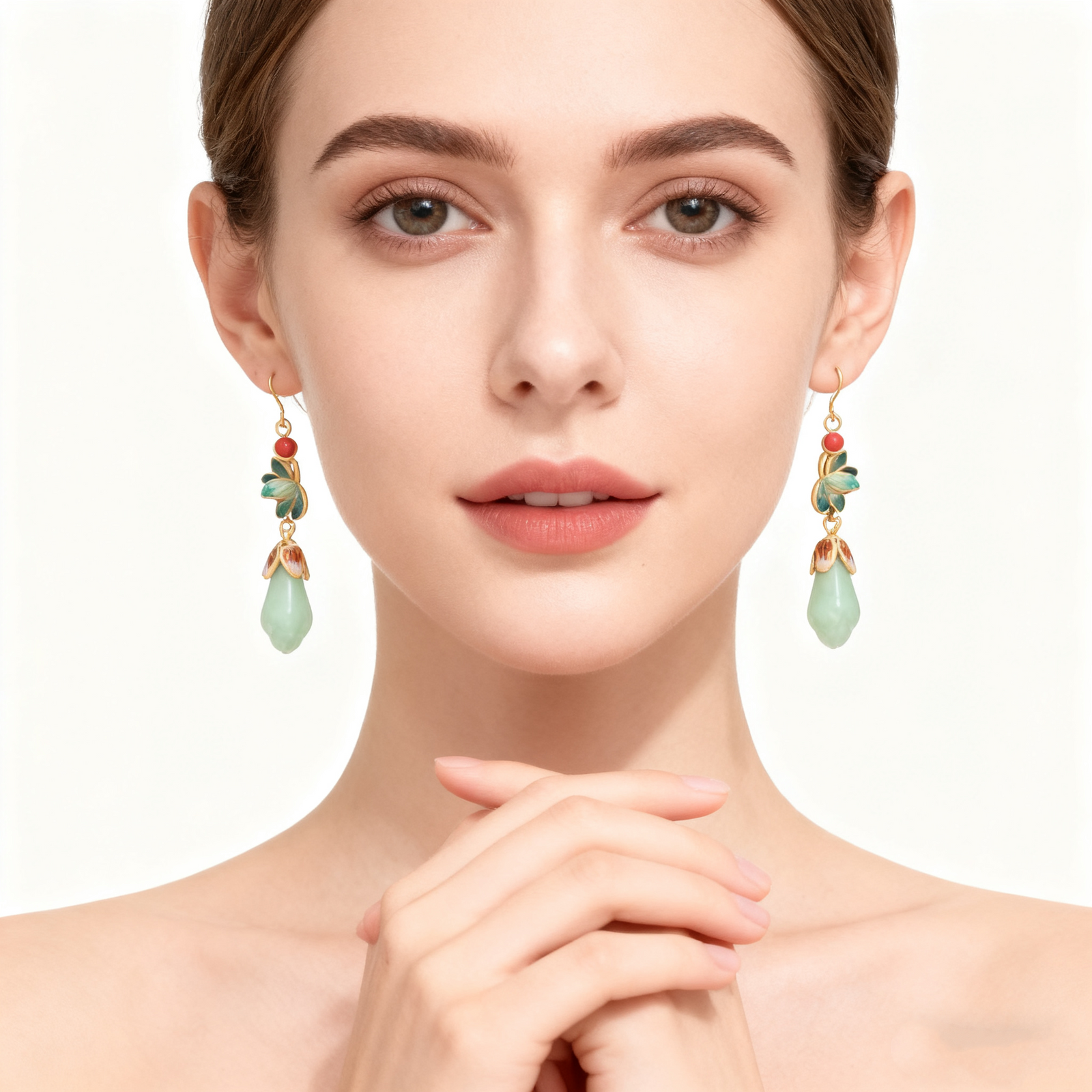 18K Gold & 925 Silver Jade Earrings